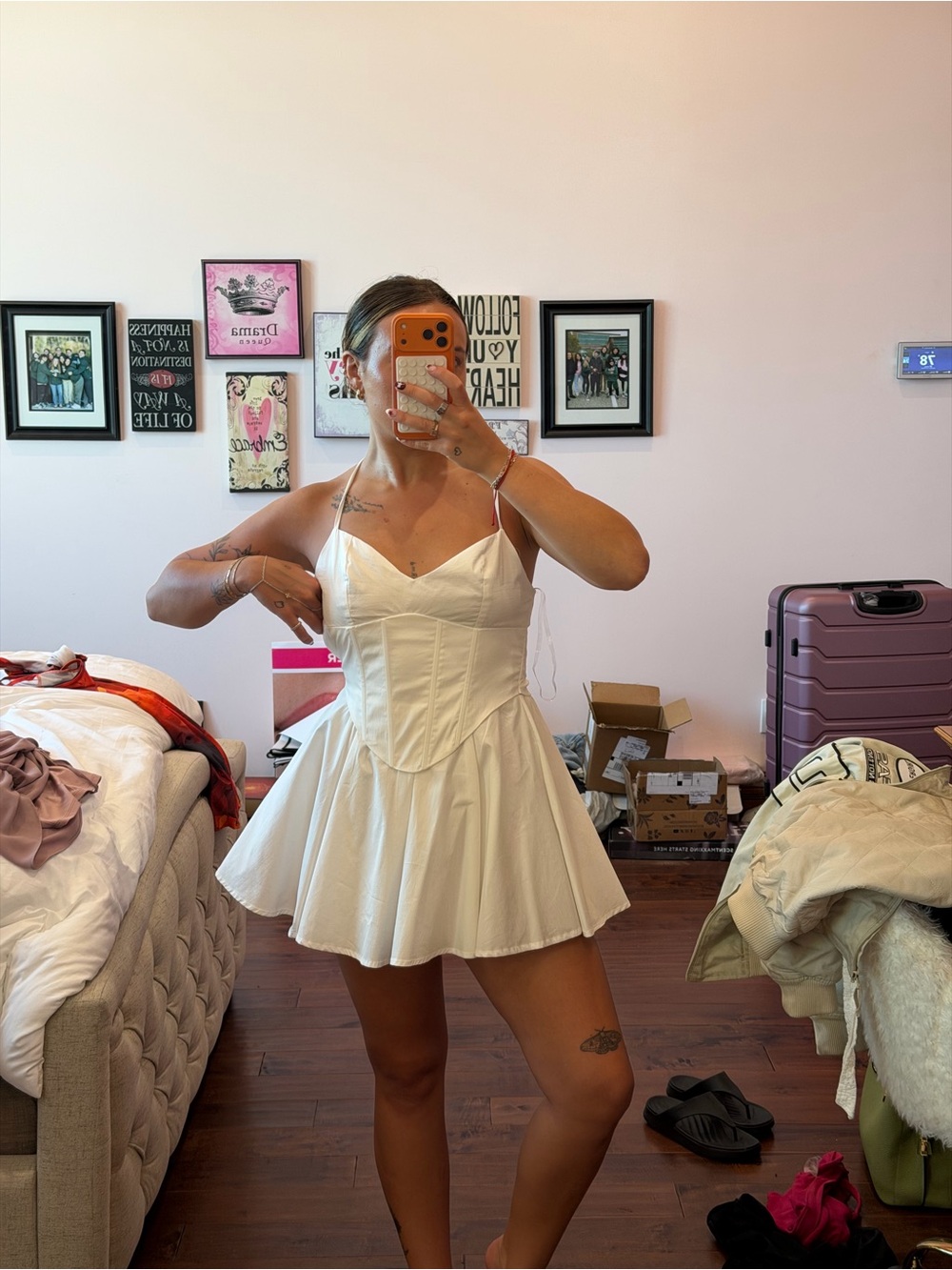 American Threads White Corset Mini Dress